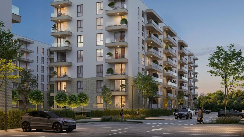 Facciate Harmony Apartments al tramonto